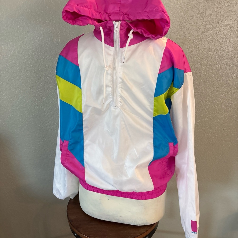 2017 Color Block MTV Women's Medium 1/4 Zip Hooded Pullover Windbreaker - Picture 2 of 7